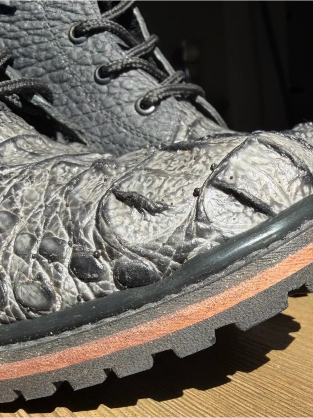 GRAIL Black Caiman Crocodile Packer Boots Mens 7 Fits Womens 9 Unworn)